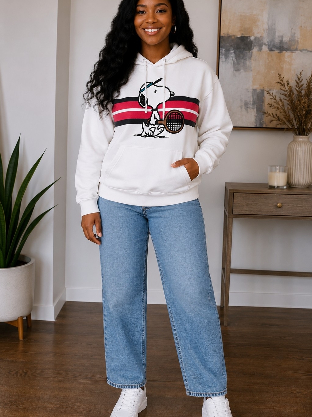 ZARA x Peanuts Snoopy Tennis Hoodie | Size Medium | White Graphic Sweatshirt